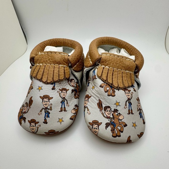 Freshly Picked Disney Baby Moccasins w Toy Story's Woody & Bullseye 🎯 Size 2 - Picture 1 of 6